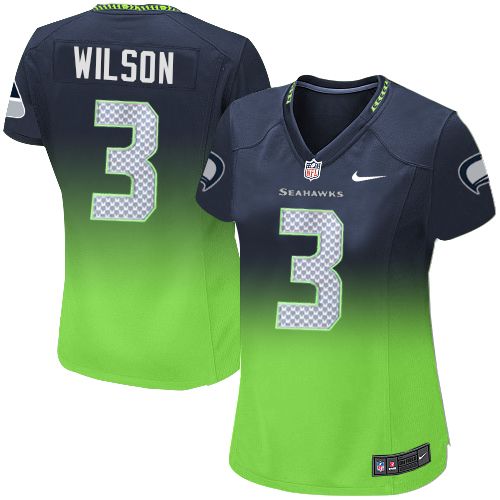 Women's Limited Russell Wilson Nike Jersey Navy/Green - #3 Fadeaway NFL Seattle Seahawks